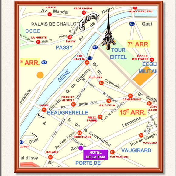 Hotel de la Paix - rue Duranton - 75015 Paris - Metro Convention - metro Boucicault  RER Javel  Tour Eiffel